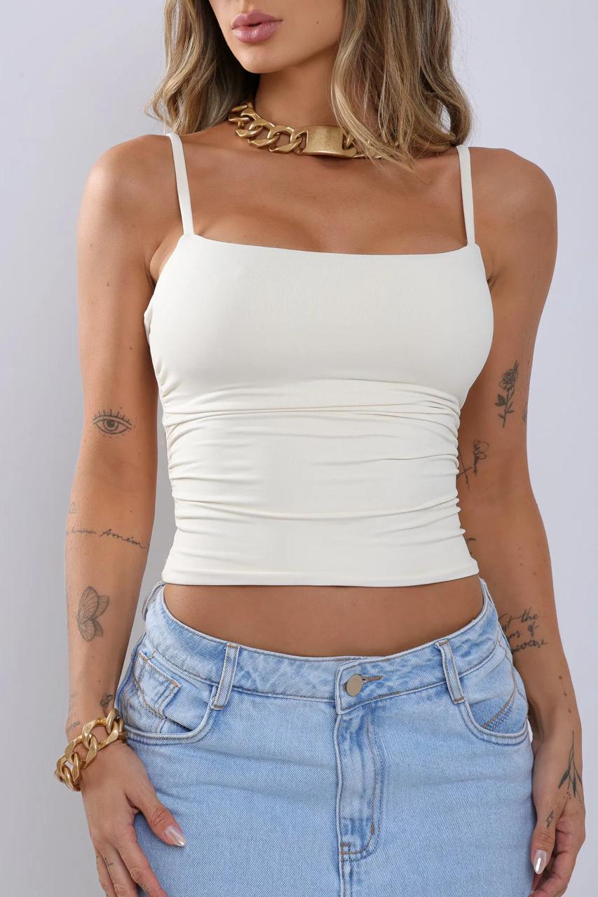 Regata Off-White Básica Alças Finas - Imagem 4
